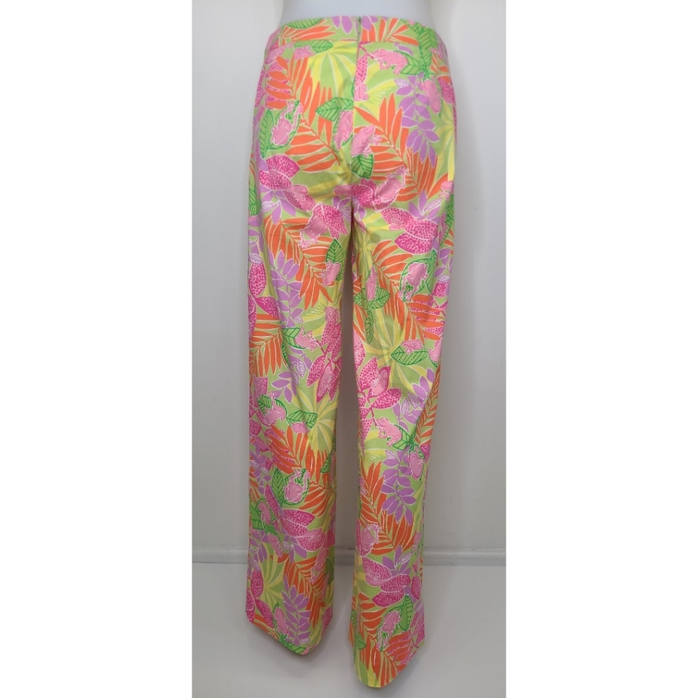 Lilly Pulitzer Vintage Pink Orange Green Tropical Frog Print Wide Leg Pants 4 - Picture 7 of 11